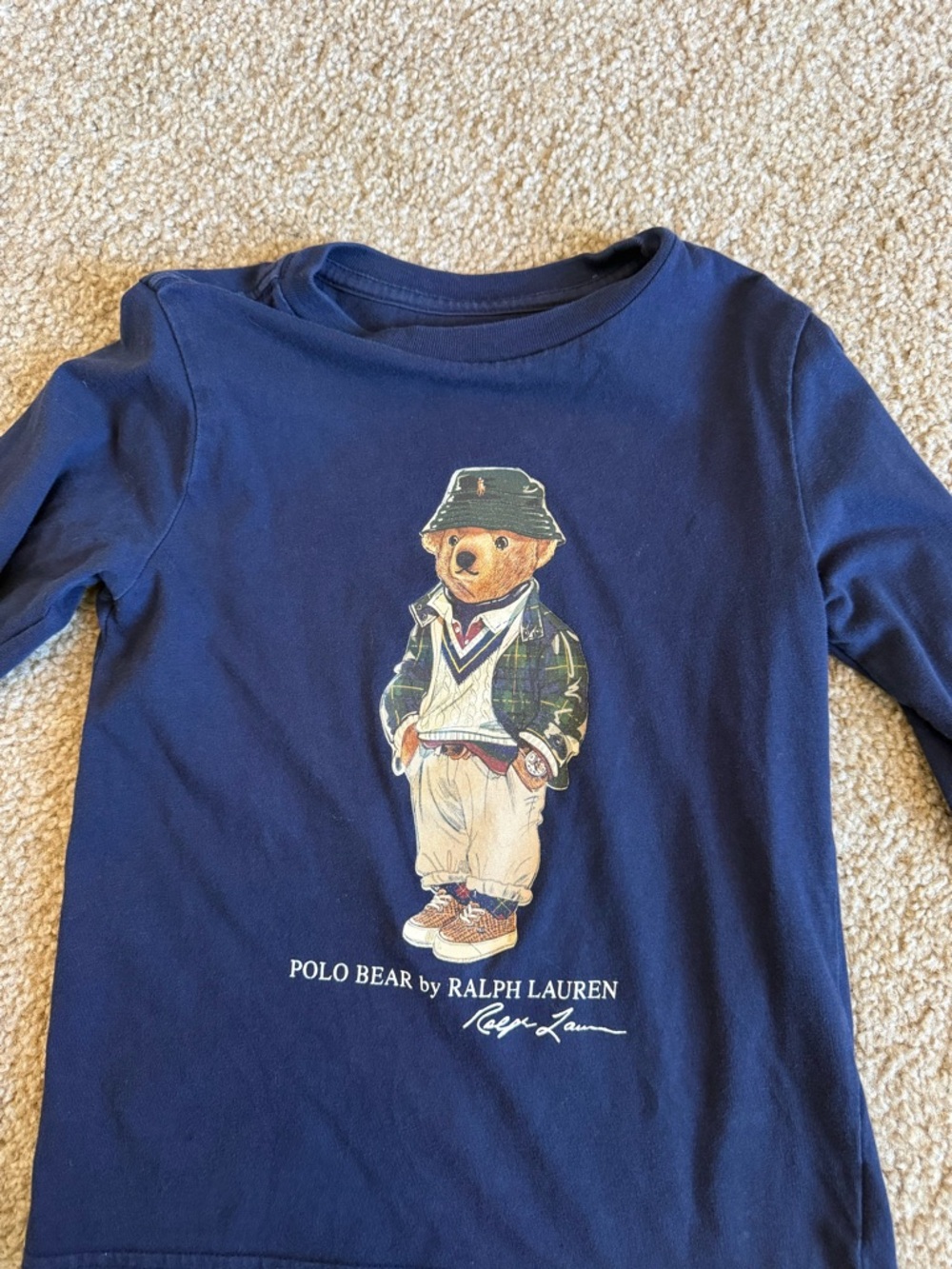 Ralph Lauren Kids Navy Polo Bear Graphic Long-Sleeve Tee - size small